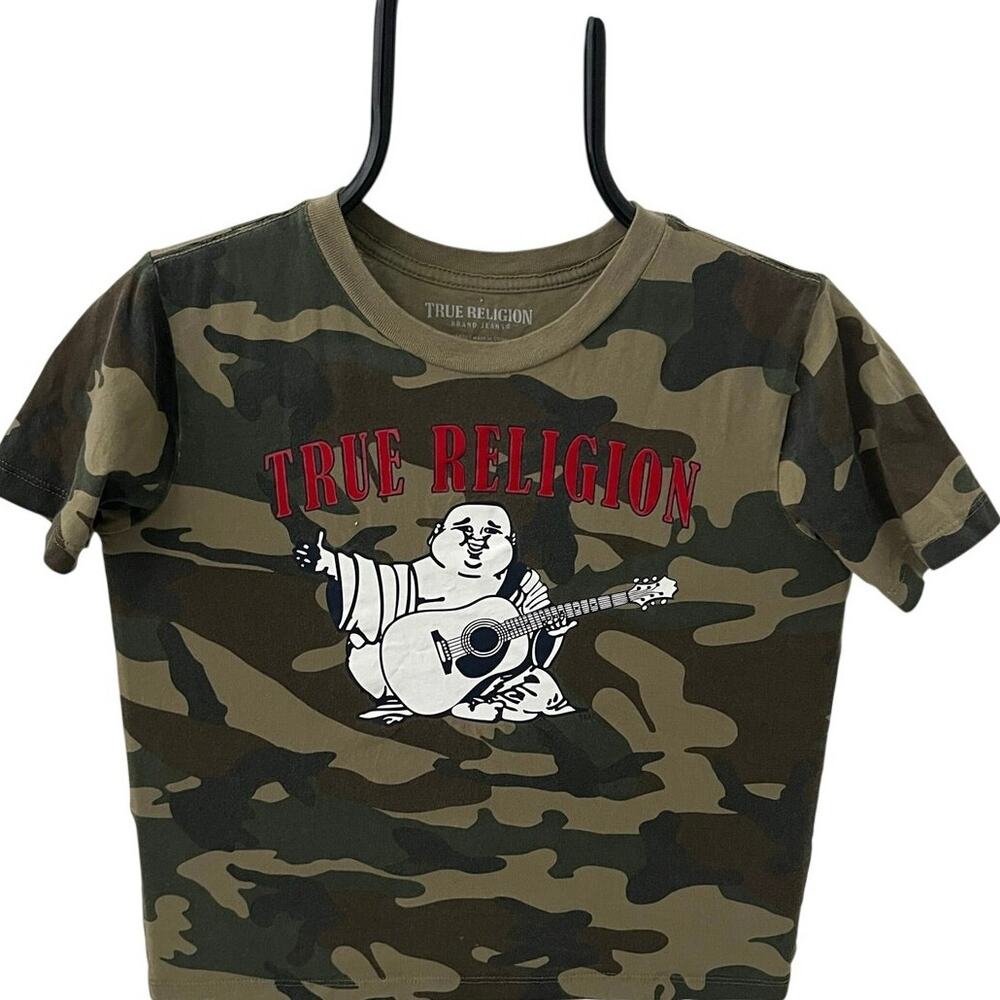 True Religion Boys Large Camo Tee Buddha Guitar Graphic Shirt - Picture 1 of 4